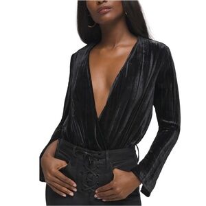 NWT Good American Black Velvet Wrap Bodysuit